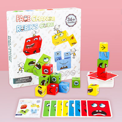 Early Education Puzzle - Wooden Blocks Face-Changing Rubik's Cube Board Game - Hamod Baby